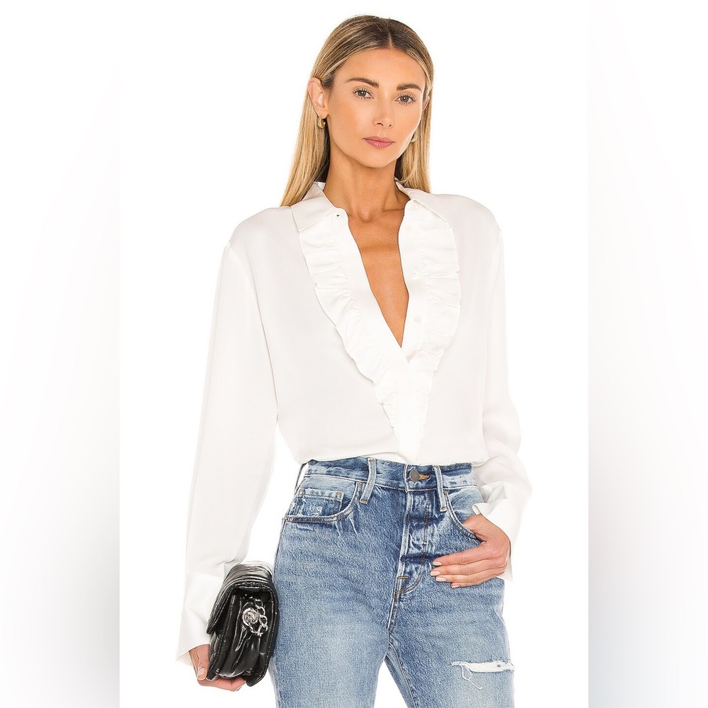 NWT $378 Frame Ruffle Tux Silk Top Blouse